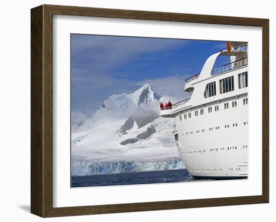 Mountains of Livingstone Range at Stern of Mv Discovery During Landing at Half Moon Bay, Antarctica-Mark Hannaford-Framed Photographic Print