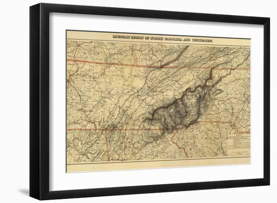 Mountains of North Carolina and Tennessee - Panoramic Map-Lantern Press-Framed Art Print