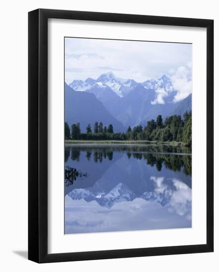 Mountains of the Southern Alps Reflected in Lake Matheson, Canterbury, South Island, New Zealand-Robert Francis-Framed Photographic Print