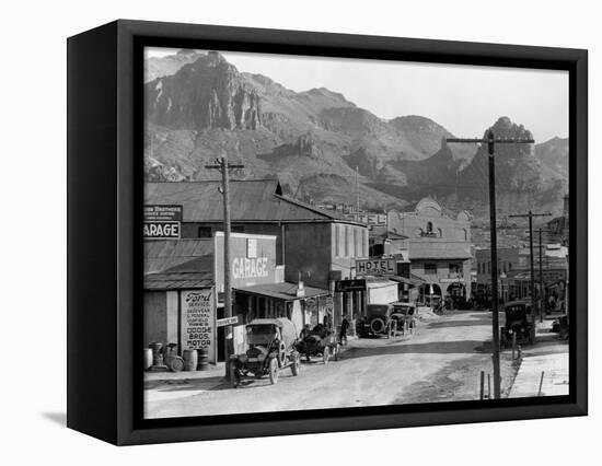 Mountains over Business District of Patman, Arizona-null-Framed Stretched Canvas