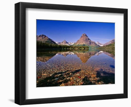 Mountains Reflect into Calm Two Medicine Lake, Glacier National Park, Montana, USA-Chuck Haney-Framed Photographic Print
