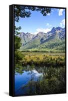 Mountains Reflecting in the Mirror Lakes, Eglinton Valley, South Island, New Zealand, Pacific-Michael-Framed Stretched Canvas