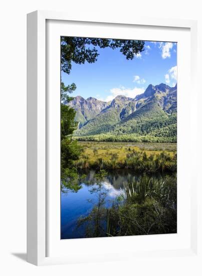 Mountains Reflecting in the Mirror Lakes, Eglinton Valley, South Island, New Zealand, Pacific-Michael-Framed Photographic Print