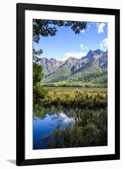 Mountains Reflecting in the Mirror Lakes, Eglinton Valley, South Island, New Zealand, Pacific-Michael-Framed Photographic Print