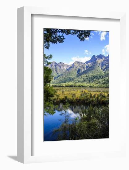 Mountains Reflecting in the Mirror Lakes, Eglinton Valley, South Island, New Zealand, Pacific-Michael-Framed Photographic Print