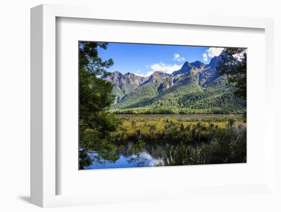 Mountains Reflecting in the Mirror Lakes, Eglinton Valley, South Island, New Zealand, Pacific-Michael-Framed Photographic Print