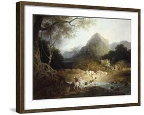 Mounted Horsemen and Bearers Crossing a Stream, India-Charles D'oyly-Framed Giclee Print