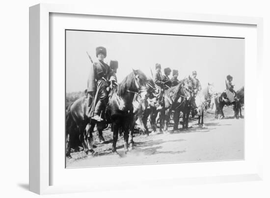 Mounted Russian Cossacks Scan the Battlefield-null-Framed Art Print