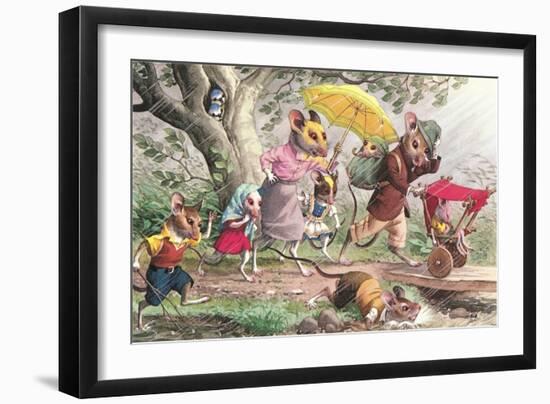 Mouse Family in Rain Storm-null-Framed Art Print