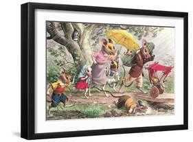 Mouse Family in Rain Storm-null-Framed Art Print