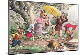 Mouse Family in Rain Storm-null-Mounted Art Print