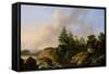 Moutainous Landscape with Waterfall-Otto Wagner-Framed Stretched Canvas