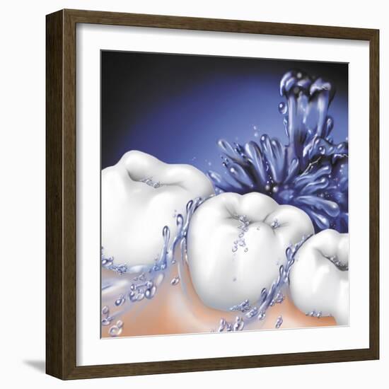 Mouthwash Swirling around Teeth-null-Framed Art Print
