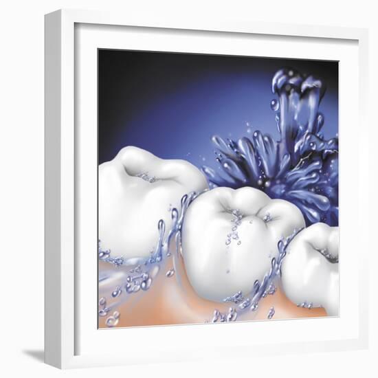 Mouthwash Swirling around Teeth-null-Framed Art Print