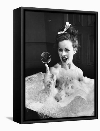 Movie Actress Jeanne Crain Balancing in Scene From the Movie "Margie."-Peter Stackpole-Framed Stretched Canvas