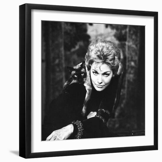 Movie Actress Kim Novak with Siamese Cat During Filming of "Bell, Book and Candle"-Ralph Crane-Framed Premium Photographic Print