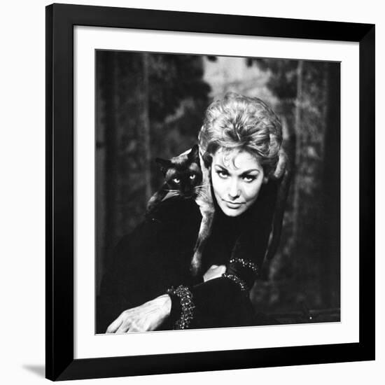 Movie Actress Kim Novak with Siamese Cat During Filming of "Bell, Book and Candle"-Ralph Crane-Framed Premium Photographic Print