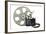 Movie Clapper Board With Film Reel On White Background-Steve Collender-Framed Art Print