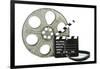 Movie Clapper Board With Film Reel On White Background-Steve Collender-Framed Art Print