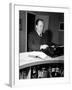 Movie Director Alfred Hitchcock Typing Script on a Portable Typewriter-Peter Stackpole-Framed Premium Photographic Print