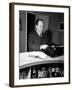 Movie Director Alfred Hitchcock Typing Script on a Portable Typewriter-Peter Stackpole-Framed Premium Photographic Print