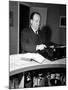 Movie Director Alfred Hitchcock Typing Script on a Portable Typewriter-Peter Stackpole-Mounted Premium Photographic Print