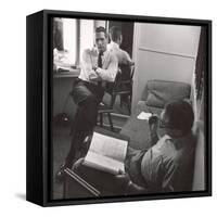 Movie Director Vince Sherman with Actor Paul Newman Reviewing Script of "The Young Philadelphians"-Leonard Mccombe-Framed Stretched Canvas