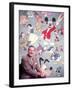 Movie Studio Head Walt Disney Sitting in Front of Backdrop Filled with Disney Creations-Alfred Eisenstaedt-Framed Premium Photographic Print