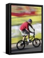 Moving Bicycle and Rider-null-Framed Stretched Canvas