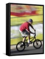 Moving Bicycle and Rider-null-Framed Stretched Canvas