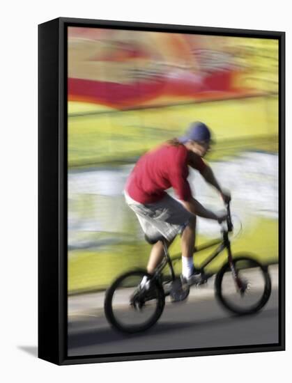 Moving Bicycle and Rider-null-Framed Stretched Canvas