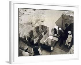 Moving the Centre Portion of One of the Beds, Tomb of Tutankhamun, Valley of the Kings, 1922-Harry Burton-Framed Photographic Print