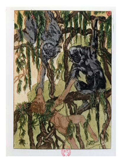 Mowgli and the Monkeys, Illustration from 'The Jungle Book' By Rudyard  Kipling' Giclee Print - Maurice de Becque | AllPosters.com