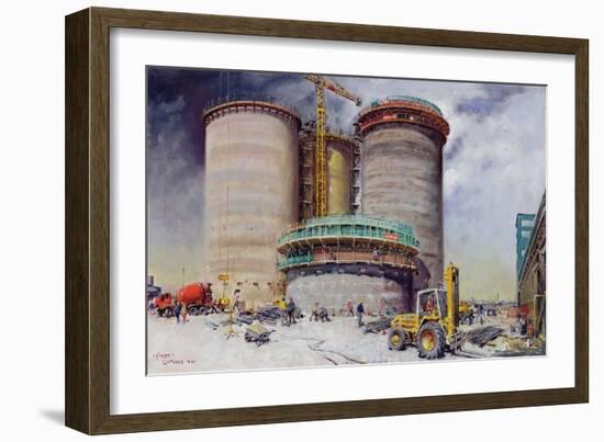 Mowlem- Construction at West Thurrock Terminal for Castle Cement, 1990 (Painting)-Terence Cuneo-Framed Giclee Print