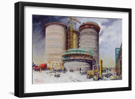 Mowlem- Construction at West Thurrock Terminal for Castle Cement, 1990 (Painting)-Terence Cuneo-Framed Giclee Print