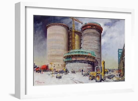 Mowlem- Construction at West Thurrock Terminal for Castle Cement, 1990 (Painting)-Terence Cuneo-Framed Giclee Print