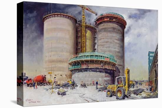 Mowlem- Construction at West Thurrock Terminal for Castle Cement, 1990 (Painting)-Terence Cuneo-Stretched Canvas