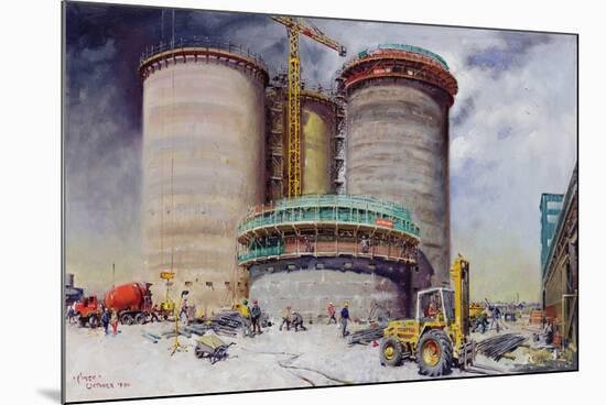 Mowlem- Construction at West Thurrock Terminal for Castle Cement, 1990 (Painting)-Terence Cuneo-Mounted Giclee Print