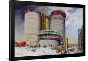 Mowlem- Construction at West Thurrock Terminal for Castle Cement, 1990 (Painting)-Terence Cuneo-Framed Giclee Print