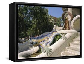 Mozaic Lizard Sculpture by Gaudi, Guell Park, Barcelona, Catalonia, Spain, Europe-Ken Gillham-Framed Stretched Canvas