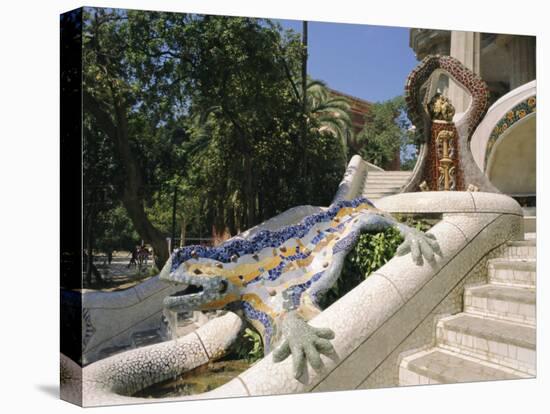 Mozaic Lizard Sculpture by Gaudi, Guell Park, Barcelona, Catalonia, Spain, Europe-Ken Gillham-Stretched Canvas