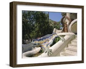 Mozaic Lizard Sculpture by Gaudi, Guell Park, Barcelona, Catalonia, Spain, Europe-Ken Gillham-Framed Photographic Print