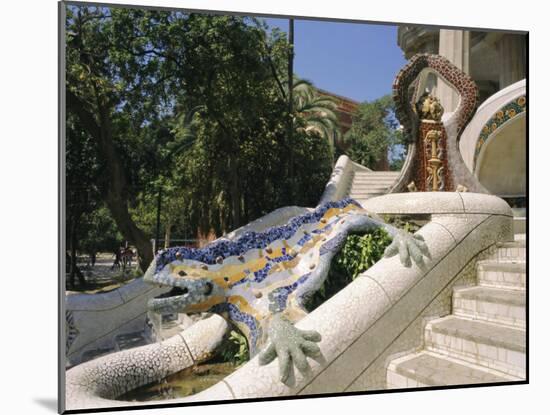 Mozaic Lizard Sculpture by Gaudi, Guell Park, Barcelona, Catalonia, Spain, Europe-Ken Gillham-Mounted Photographic Print