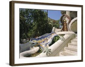 Mozaic Lizard Sculpture by Gaudi, Guell Park, Barcelona, Catalonia, Spain, Europe-Ken Gillham-Framed Photographic Print