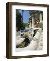 Mozaic Lizard Sculpture by Gaudi, Guell Park, Barcelona, Catalonia, Spain, Europe-Robert Harding-Framed Photographic Print