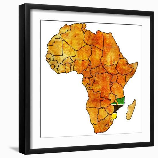 Mozambique on Actual Map of Africa-michal812-Framed Premium Giclee Print