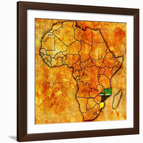 Mozambique on Actual Map of Africa-michal812-Framed Art Print