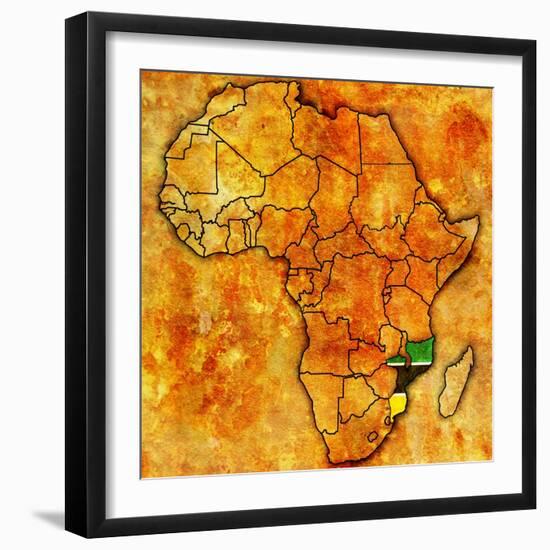 Mozambique on Actual Map of Africa-michal812-Framed Art Print