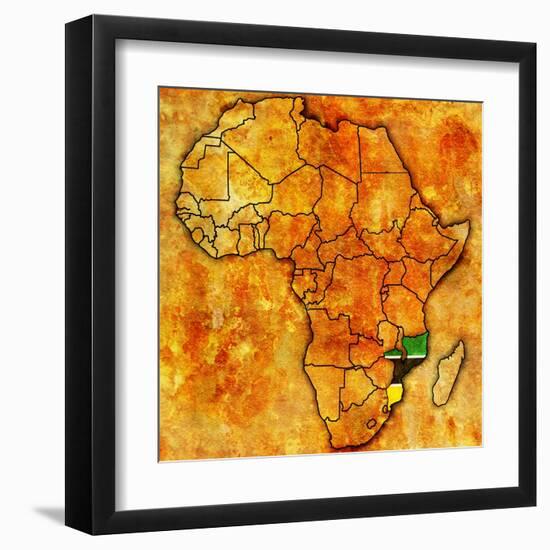 Mozambique on Actual Map of Africa-michal812-Framed Art Print