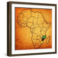 Mozambique on Actual Map of Africa-michal812-Framed Art Print